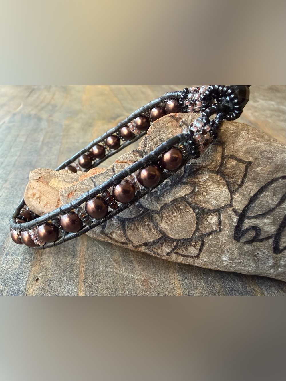 Handmade Brown Pearl Wrap Bracelet